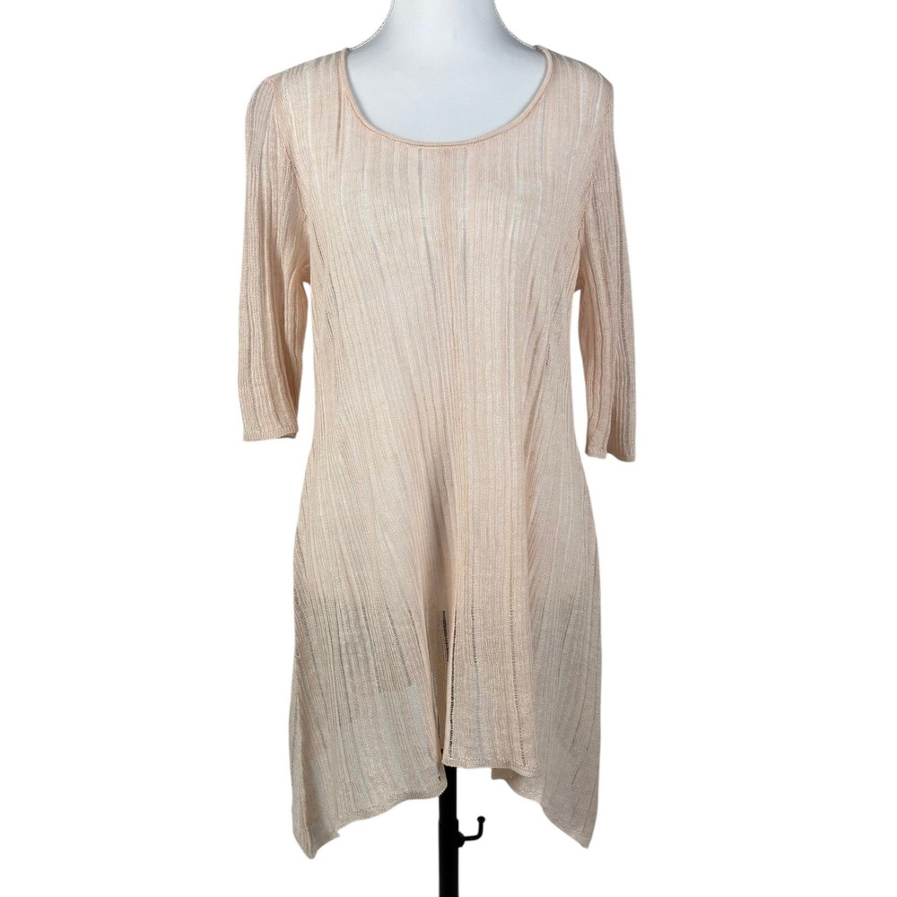 Eileen‎ Fisher Linen Silk Open Knit Tunic Top Womens M Pink Sheer Mesh Lagenlook
